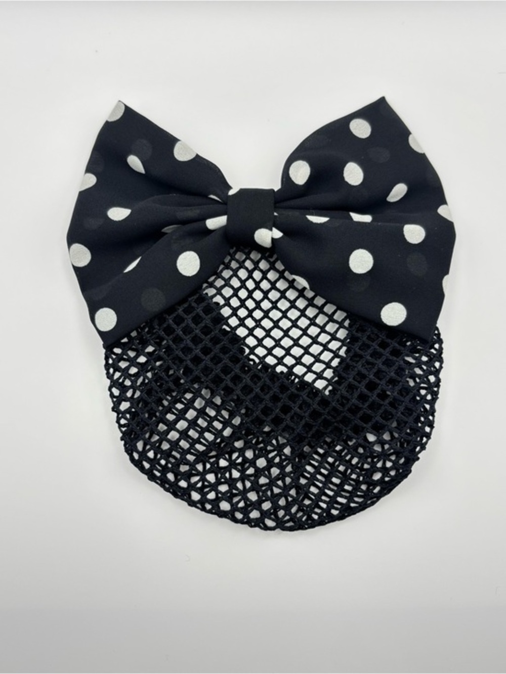 Black White Polka Dot Bowknot Snood Hair Net Barrette Bun Cover Retro Rockabilly